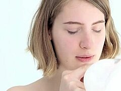 Skinny blonde teen bursts balloon