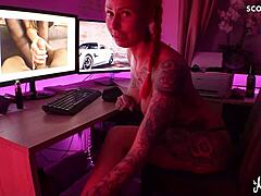 Redhead teen's wild toy play