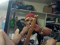 Bennydover Twink Slams Massive Wooden Pole Dildo