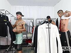 Bareback Gay Threesome Inside The Closet