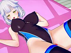 Hot 3D anime poolside encounter