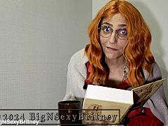 Tits and deepthroat action in library tease