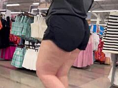 Slutty short shorts wearing hottie at Walmart
