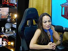 Big tits Latina in podcast