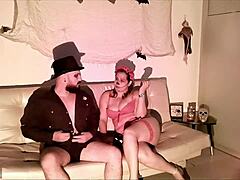 Horny wives in Halloween double team