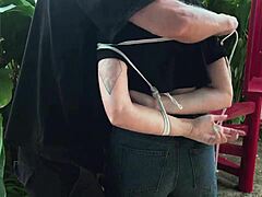Tied up for pleasure outdoors