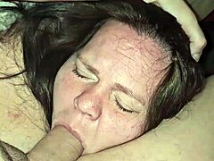 MILF gives deep throat and breast play