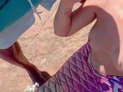 Asian cowgirl rides beach cock