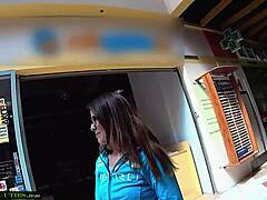 Shy Czech teen girl flashes in public mall