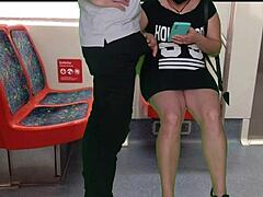Girl Without Panties on Train Gives Handjob and Blowjob