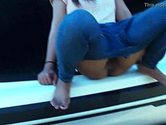 suggestive roadside tease by tina in jeans