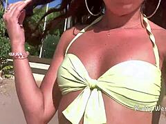 Crazy teen soaking panties on public beach