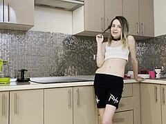 Stepsisters rough anal fuck in kitchen