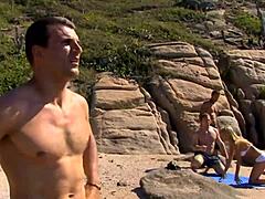 Cheeky Beach Gangbang with Brutal Anal Drilling