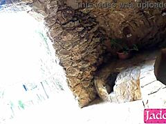 Daring fling with boyfriend in public sauna
