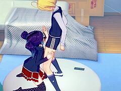 Hentai teen's fierce ball licking