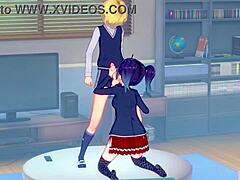 Hentai teen's fierce ball licking