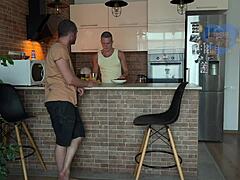 cheating wife gags on friend’s cum behind cuckold