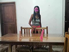 slutty mexican neighbors masturbate pussies on desk