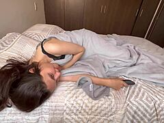 Latina babe plays tag on master bed