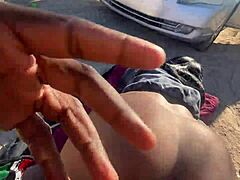 Quick pounding with ebony college babe before class starts