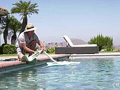 Smoking Hot Busty Milf Seduces Poolboy with Anal Toy in Tight Ass