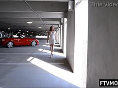 Milf flashes panties in public with daring upskirt outdoors