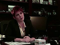 Bossy Redhead Butch Girl Seduces and Dominates Brunette Secretary in Office.