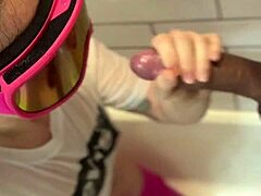 Dickflash in bathroom turns wild with rough cumshot on her face in part 2