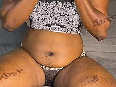 big booty ebony gets hairy pussy licked extreme close-up. her wet lips fingered hard, ya know?