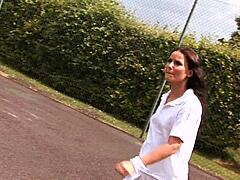 tennis girl claudia rossi goin solo with her toy... oops i meant playing!