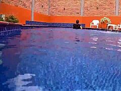 Sex in Water with Booty Babe Caught Masturbating in Pool