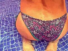 Sex in Water with Booty Babe Caught Masturbating in Pool