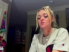 Blonde Rubs Dick And Fingers Shaved Area In Casting