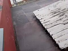 On the balcony, this Brazilian Latina sucks and rides hard in public view