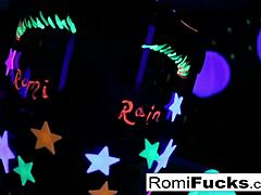 Romi Rain & Dani Lesbian Black-Light Playtime