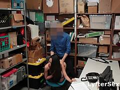 skinny asian shoplifter gets caught. she is strip searched by the security.