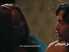 Watching My Busty Ebony Wife Scissor with Asian Lady in Bikini