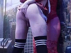 Brunette with big ass dominates hot student in anal pounding.