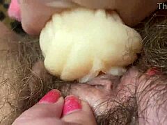 Hardcore fetish solo with hairy vagina and big clit pounding.