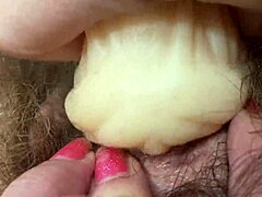Hardcore fetish solo with hairy vagina and big clit pounding.