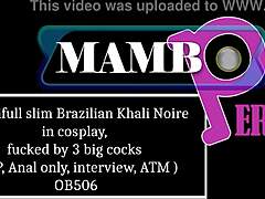 Stunning Brazilian Khali Noire in Cosplay Takes 3 Big Cocks for DAP Anal