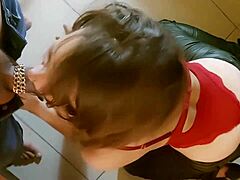 French Amateur Slut Gives Deepthroat and Rimjob in Red Satin Bodysuit