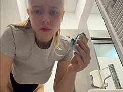 Creampie dripping from fingered pussy in close-up view