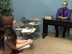 yo, small tits ginger Casey Cumz tricked old teacher into banging her in class
