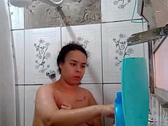 Wow! Hot Latina Showers, Exposing Her Wet Pussy!