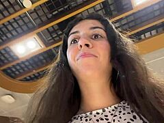 crazy cumwalk at busy airport with risky public blowjob daringly done.