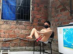 Recording My Neighbor Fingering Herself Until She Spots Me.