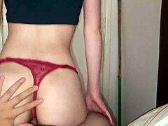 She spots her partner in underwear and convinces her to ride.