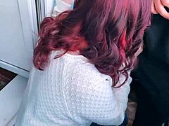 Damn! Public blowjob on the balcony gets messy!